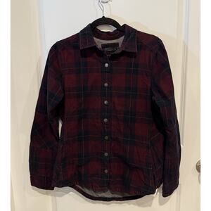 Prana Plaid Micro Corduroy Snap Front Shirt Womens Size Medium M